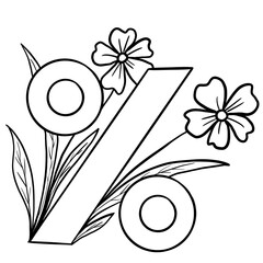 Percent discount sale drawing with black line leaves flowers floral summer spring. Business concept in minimalist foliage cartoon style, commerce print for website.