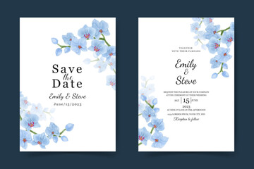 wedding invitation card template. beautiful orchid flower watercolor