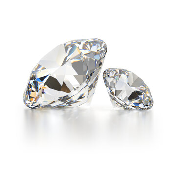 two diamods on a white reflective background