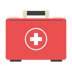 First aid box vector isolated. Red object with a cross on it, medical equipment, First aid storage, doctor's case.