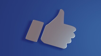 Sign of approval, thumbs up on blue background.