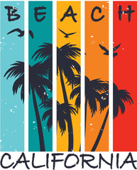 Vector drawing, print for t-shirt California beach. Print for t-shirt, poster, banner, sticker.