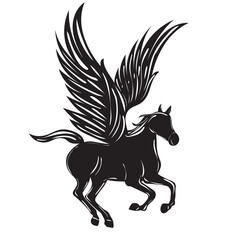 black pegasus silhouette on white background