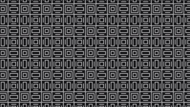  Black And Grey Puzzles Pieces Arranged in a Square. Panning.  Seamless overlapping square pattern background slide animation scrolling right