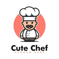 Vector Logo Illustration Cute Chef Mascot Cartoon Style.