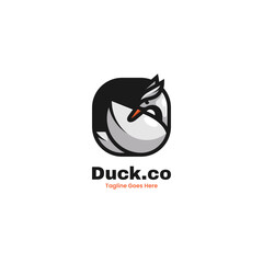 Vector Logo Illustration Duck Simple Mascot Style.