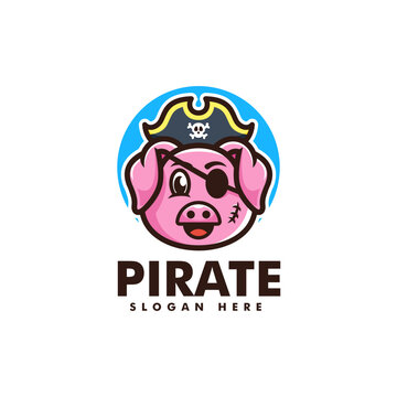 Vector Logo Illustration Pirate Pig Mascot Cartoon Style.