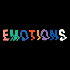 emotions..vector illustration.hand drawn letters on a black background.decorative inscription in glitch style.distorted lettering.modern typography design for t shirt,poster,banner,flyer,web,etc