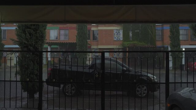 Pickup truck getting wet in heavy rain