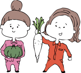 大根とかぼちゃを持った男女