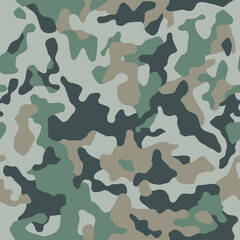 Camouflage, seamless pattern. Modern military ornament for fabric and fashion. Classic camo clothing style. Green brown black texture. Vector background, textile print