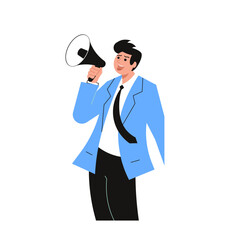 Young business speaks a leadership speech into a shout or a megaphone