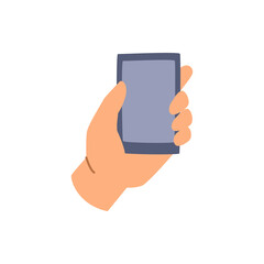 Smartphone with blank screen in hands. Isolated mobile phone, gadgets modern technologies for communication and socializing. Flat cartoon, vector in flat style