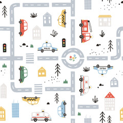 City transport and houses seamless pattern © chekiwart