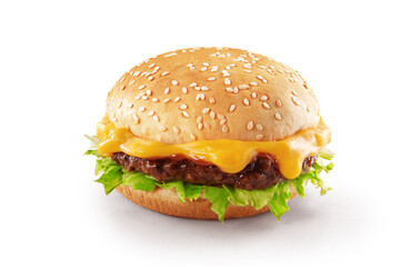 Delicious Melted Cheese Beef Burger consists of Bun Bread, Patty, Pickle, Onion, Mayonnaise,...