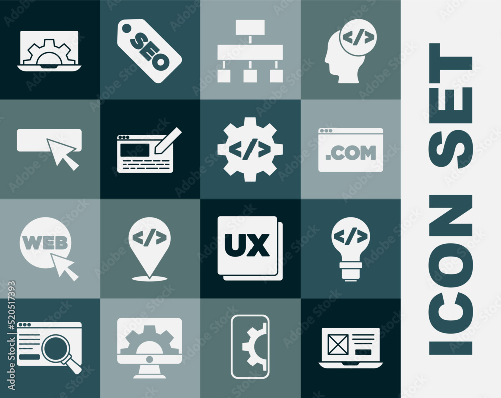 Poster set ui or ux design, front end development, site map, web and icon. vector