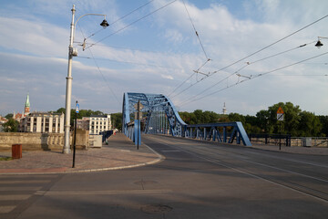 Jozef Pilsudski bridge Kraków (Most Marszałka Józefa Piłsudskiego, Second Bridge, Józef Piłsudski) on Vistula River (Wisła) in Krakow, Poland. - obrazy, fototapety, plakaty