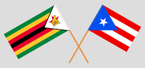 Fototapeta na wymiar Crossed flags of Zimbabwe and Puerto Rico. Official colors. Correct proportion