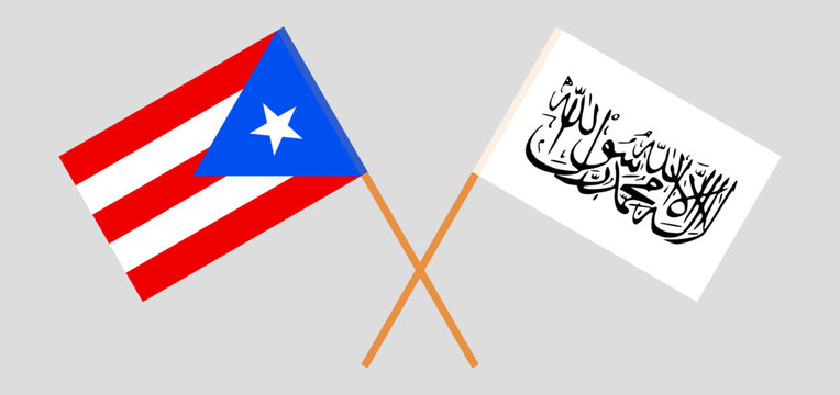 Crossed flags of Puerto Rico and Taliban. Official colors. Correct proportion