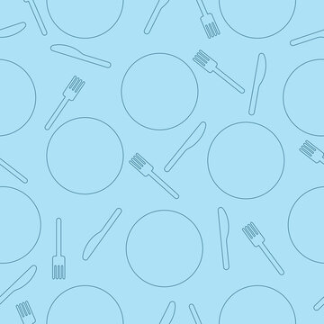 vector outline cutlery seamless pattern