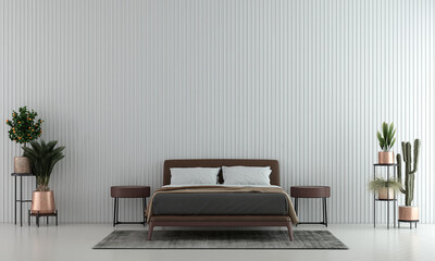 Modern white bedroom and empty wall texture background interior design / 3D rendering
