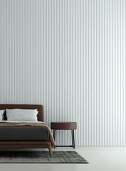 Modern bedroom and white empty wall texture background interior design / 3D rendering
