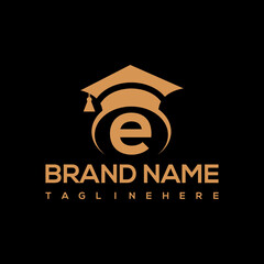 Graduation Logo Template Design Vector with e letter logo black color background