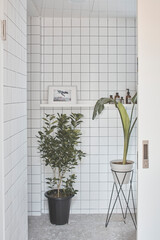 interior of modern bathroom with flowers