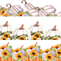 Watercolor autumn pumpkin composition, perfect to use on the web or in print