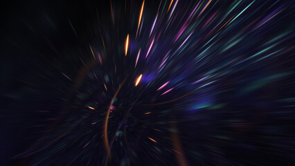 Abstract golden and violet blurred sparkles. Fantastic holiday background. Digital fractal art. 3d rendering.