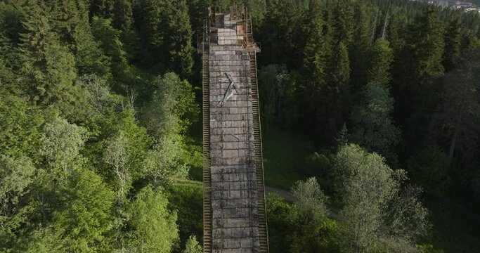 Old Ski-Jump Ramp In Bakuriani Ski Resort, Georgia. - Drone Flying Backward
