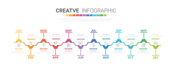 Fototapeta na wymiar Timeline business for 12 months, Infographics element design and Presentation