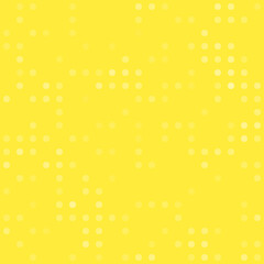 Abstract seamless geometric pattern. Mosaic background of white circles. Evenly spaced  shapes of different color. Vector illustration on yellow background