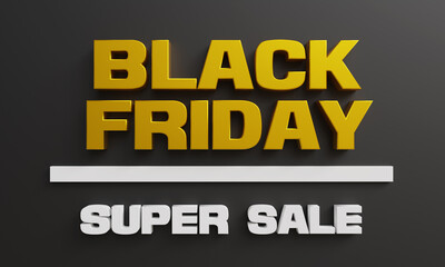 Black Friday Sale banner or poster with modern 3D geometry design template, shopping symbol, creative background. Discount, special offers promotion, shopping advertisement. 3D illustration