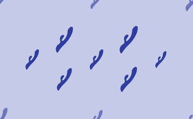 Seamless pattern of large isolated blue sex toy symbols. The pattern is divided by a line of elements of lighter tones. Vector illustration on light blue background