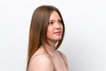 Naklejka premium Young caucasian woman isolated on white background . Portrait