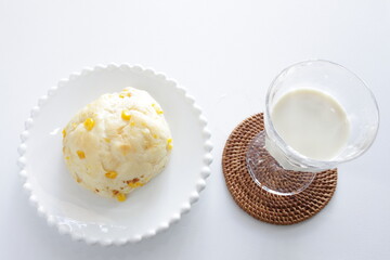 Sweet corn bread on white dish for breakfast image