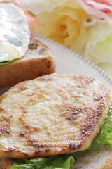 Pan fried Swordfish fillet in sandwich for homemade breakfast