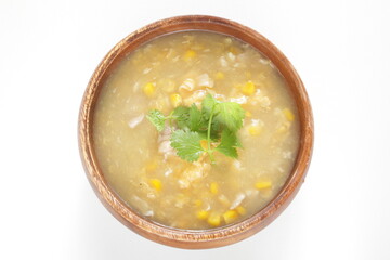 Chinese soup, chicken and egg with coriander leaves soup