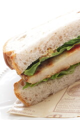 Pan fried Swordfish fillet in sandwich for homemade breakfast