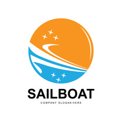 Sailboat Logo Design, Fishing Boat Illustration, Company Brand Vector Icon