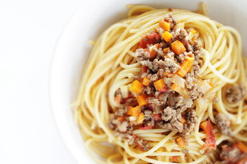 Homemade meat sauce spaghetti, for Italian pasta meal 