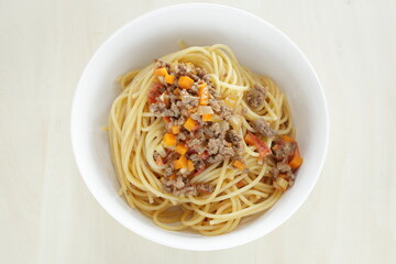 Homemade meat sauce spaghetti, for Italian pasta meal 