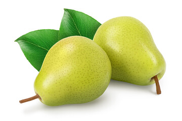 Green pear fruit isolated on white background with full depth of field