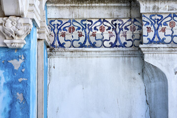 October 09, 2016: detail of a frieze of Art Nouveau style azulejos in the museum of Arte Nova de Aveiro in Aveiro, Portugal