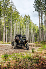 Fototapeta premium UTV in the woods dirty from mud