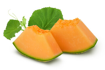 Cantaloupe melon piece isolated on white background with full depth of field.