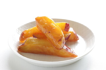 Japanese candied sweet potato, Daigaku-Imo on dish