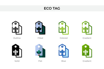 Naklejka premium Eco tag icon in different style. Eco tag vector icons designed in outline, solid, colored, filled, gradient, and flat style. Symbol, logo illustration. Vector illustration