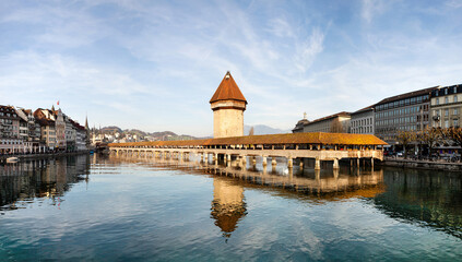 Kapellbrücke (Chapel Bridge) Lucerne, Kapellbrücke is a bridge that crosses the Reuss River in...